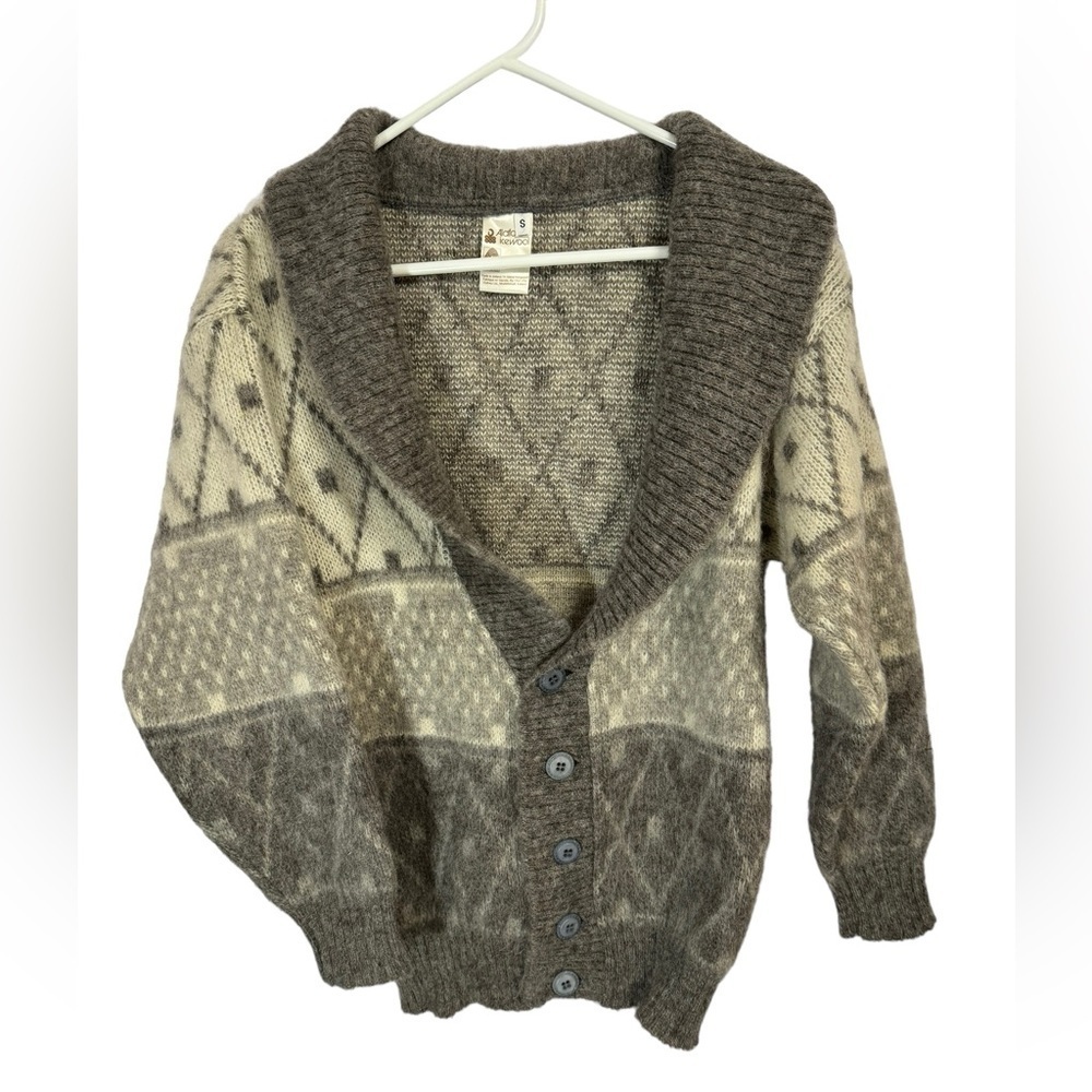Vintage Alafoss Icewool Hand Knitted Wool Button Up Cardigan Sweater S